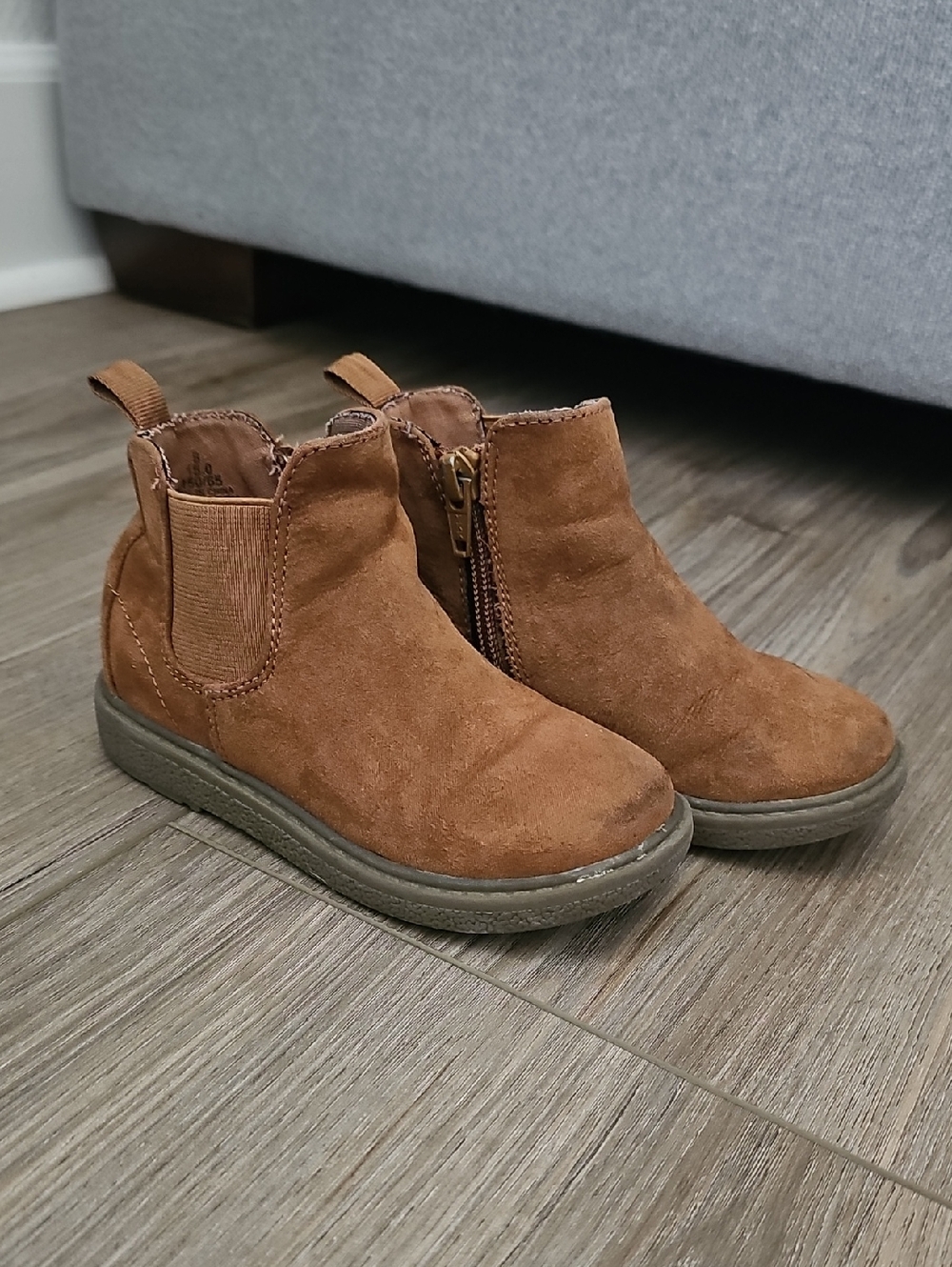 Kids Brown Suede Chelsea Boots - Slip-On Zip Design
